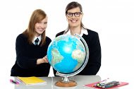 educ-teacher and student globe